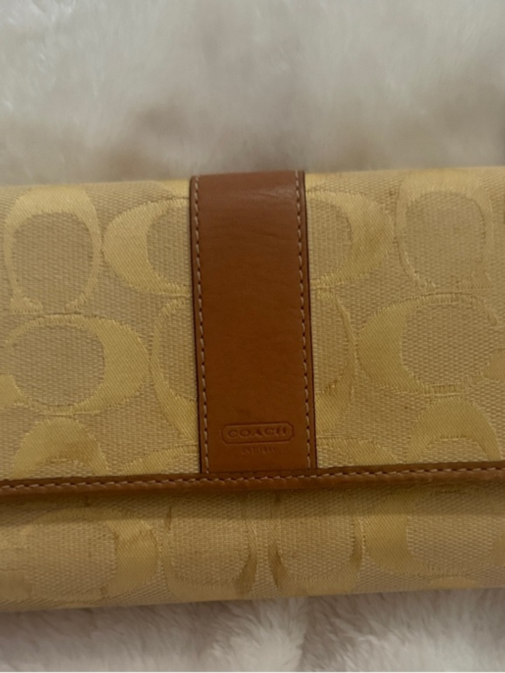 Coach Signature Canvas Wallet in Light Tan with Brown Trim